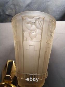 Ravissante applique lampe murale art deco 1930 double abat jour tulipe en verre