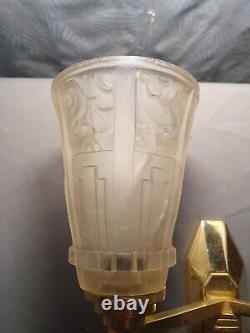 Ravissante applique lampe murale art deco 1930 double abat jour tulipe en verre