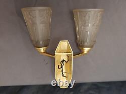 Ravissante applique lampe murale art deco 1930 double abat jour tulipe en verre