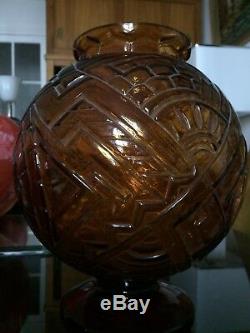 Sabino Paris Circa 1930 Gros Vase Boule Art Deco Pied Douche Pate Verre France