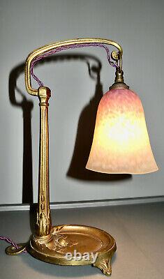 Schneider Et Charles. Ranc Authentique Lampe De Table En Bronze Pte De Verre