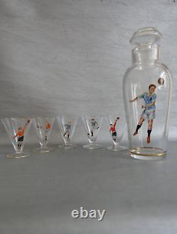 Service Art déco en cristal à décor émaillé de footballeur Moser Tchécoslovaquie