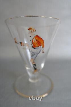 Service Art déco en cristal à décor émaillé de footballeur Moser Tchécoslovaquie