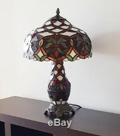 Style Tiffany Verre 2 Voie Table Ampoule Lampe en Abat-Jour et Base Art Déco