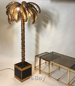 Superbe Lampadaire Des Années 70 Style Jansen Forme Palmier En Métal Doré
