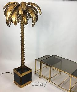 Superbe Lampadaire Des Années 70 Style Jansen Forme Palmier En Métal Doré
