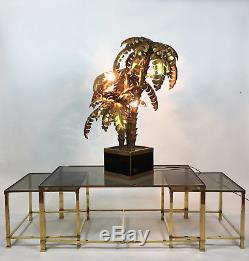 Superbe Lampe Année 70 Style Jansen À Triple Palmiers En Métal Doré