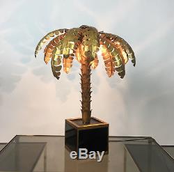 Superbe Lampe Année 70 Style Jansen En Forme De Palmier En Métal Doré