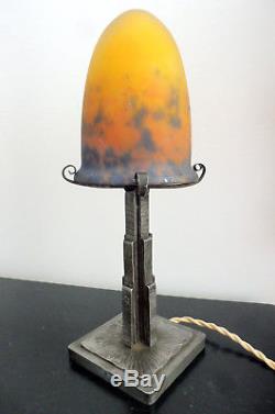 Superbe Lampe Muller Frères Fres Lunéville Pied Art Deco Fer Forgé Pte De Verre