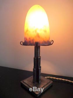 Superbe Lampe Muller Frères Fres Lunéville Pied Art Deco Fer Forgé Pte De Verre