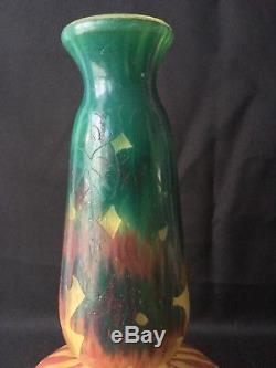Superbe Vase Le Verre Francais Art Deco 1920 1930 Berlingot Decor Floral A931