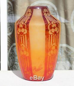 Superbe Vase Rosaces Pate De Verre Art Deco Schneider Le Verre Francais 1930