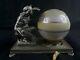 Superbe Veilleuse Art Déco En Bronze Nickelé Et Son Globe En Verre