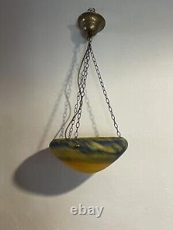 Suspension Lustre Vintage En Pate De Verre Bleu Jaune Style Vianne Art Déco