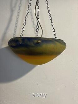 Suspension Lustre Vintage En Pate De Verre Bleu Jaune Style Vianne Art Déco