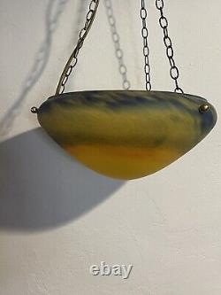 Suspension Lustre Vintage En Pate De Verre Bleu Jaune Style Vianne Art Déco