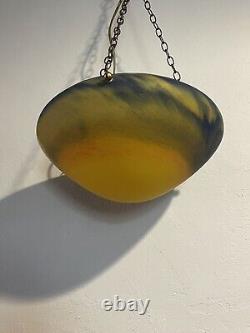 Suspension Lustre Vintage En Pate De Verre Bleu Jaune Style Vianne Art Déco