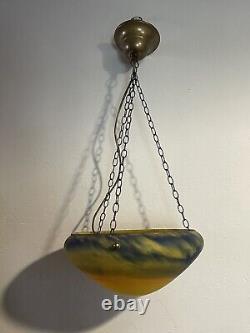 Suspension Lustre Vintage En Pate De Verre Bleu Jaune Style Vianne Art Déco