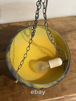 Suspension Lustre Vintage En Pate De Verre Bleu Jaune Style Vianne Art Déco