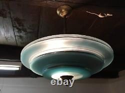 Suspension vasque Art Déco en verre bleu Epoque 1930 1940
