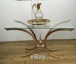 Table Basse Ancienne Des Années 70 Pietement En Bronze Dessus Verre