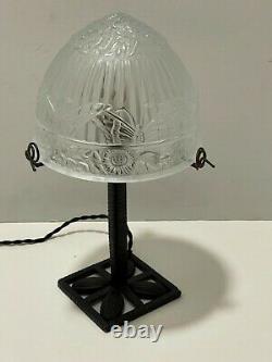 Très belle Lampe Fer Forgé art déco Dôme, globe en verre pressé