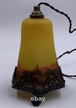 VEILLEUSE LAMPE fer forgé Verre soufflé marmoréen ART-DECO DEGUE 1930 (Pâte.)
