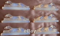 VERLUX 6 porte-couteaux art déco verre moulé opalescent Lévriers Greyhound