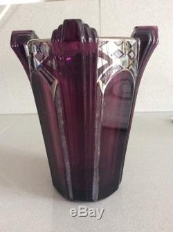 Vase Art Deco Granité, Dégagé A L'acide & Émaillé