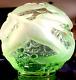 Vase Boule Aux Oiseaux, Verre, Depoli, Epais, Art Deco, Vert, Signe Portieux