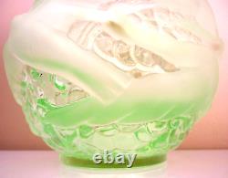 Vase Boule Aux Oiseaux, Verre, Depoli, Epais, Art Deco, Vert, Signe Portieux