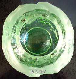 Vase Boule Aux Oiseaux, Verre, Depoli, Epais, Art Deco, Vert, Signe Portieux