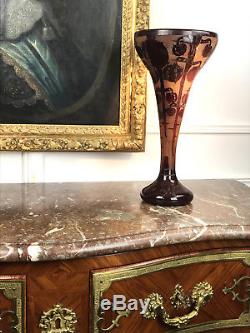 Vase Le Verre Français (epoque Art Deco) A Decor De Bogue De Marrons De 42 CM