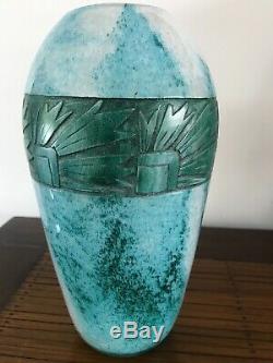 Vase Pate De Verre Legras Art Deco Grave A L'acide + A La Roue Acid Etched Cameo