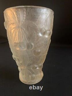 Vase aux cerises, Joseph Inwald, Boralac, verre dépoli, 1935, Art déco, Tchèque