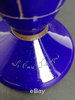 Vase en pâte de verre décor émaillé signé le Verre Français XXème H 31 cm