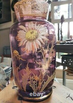 Vase verre émaillé Legras décor de marguerites art nouveau art déco