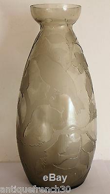 Verame Legras gros vase Art Deco verre dégagé à l'acide, non signé. 36cm