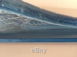 Verlys France, grand faisan Art Deco en verre moulé bleu, dlg Sabino Etling