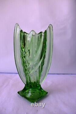 Vintage Art Déco Trophée Vase en Verre Lustrant Hortensja Vert Rare Objets F