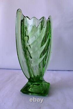 Vintage Art Déco Trophée Vase en Verre Lustrant Hortensja Vert Rare Objets F